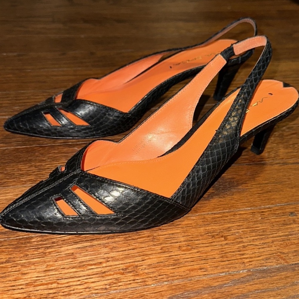 Via Spiga Black Snakeskin Kitten Heel, NWOB